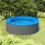 Piscine Tubulaire Gris 350 x 90 cm avec Écumoire et Pompe de Filtration