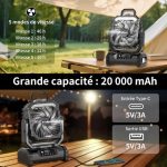 Ventilateur de Camping Brumisateur 20000 mAh – 5 Vitesses – Image 2